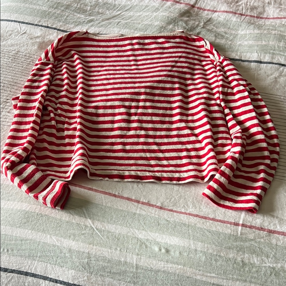Red and off White Striped Women's Top
